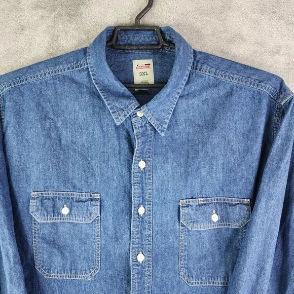 Mens Dickies Blue Denim Jean Jacket Button Down 100% Cotton Long Sleeve Size 3XL - Picture 5 of 11